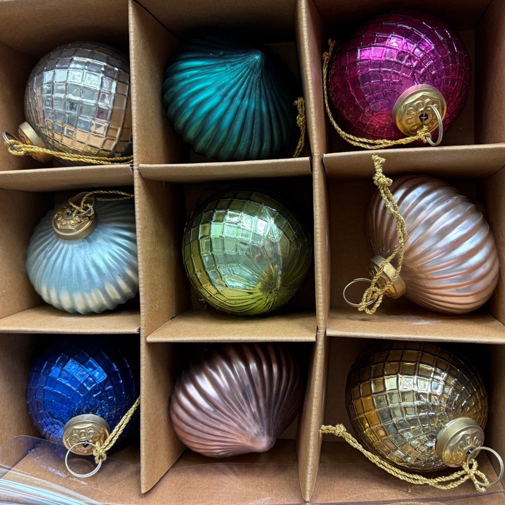 SERRV International Handmade Glass Christmas Ornaments Set 9 Jewel Tone 33529